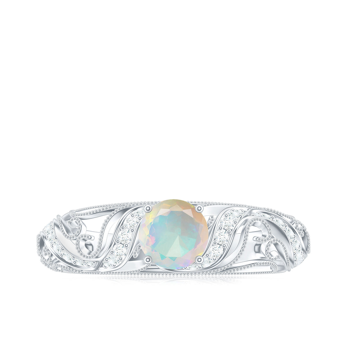 3/4 CT Ethiopian Opal and Diamond Solitaire Engagement Ring, 925 Sterling Silver, US 4.00 K101570