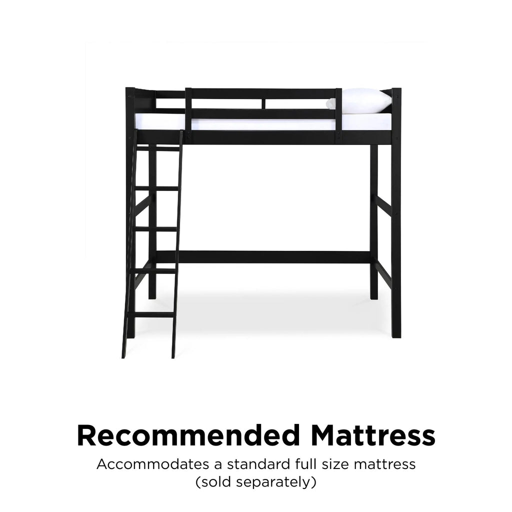 Full Size Loft Bed with Ladder, Black W6023