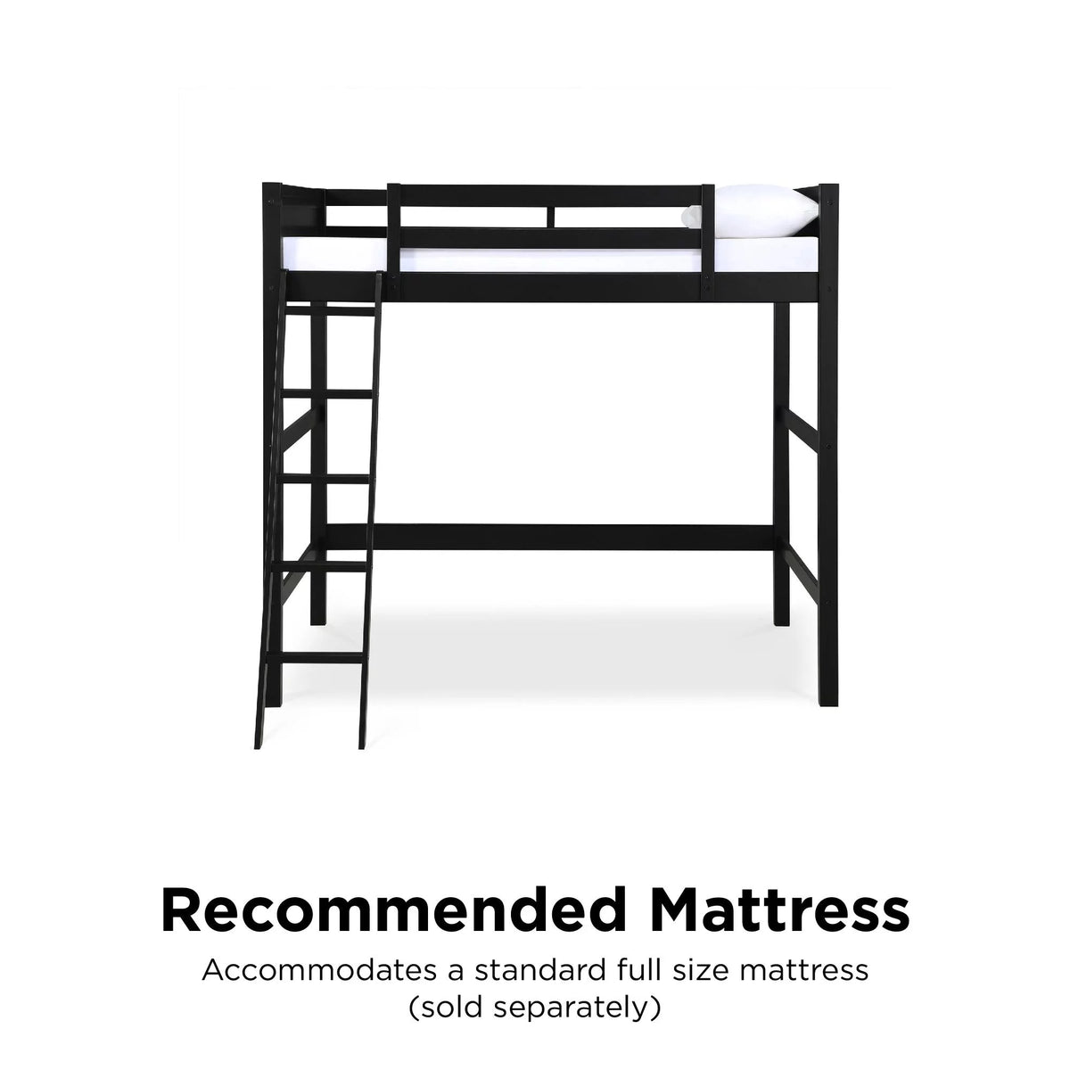 Full Size Loft Bed with Ladder, Black W6023