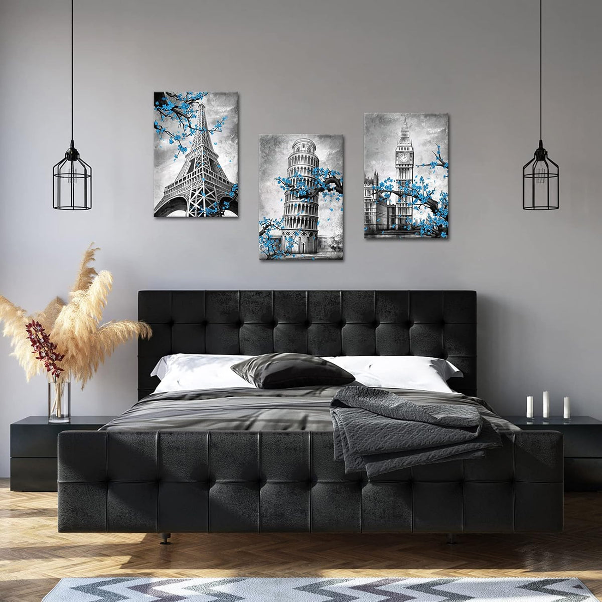 3 Pieces Blue Plum Blossom Canvas Wall Art 16x24inchx3pcs U196