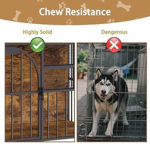Large Dog Crate Furniture with Chew-Resistant Heavy Duty Wooden Dog Cage Rustic Brown G671