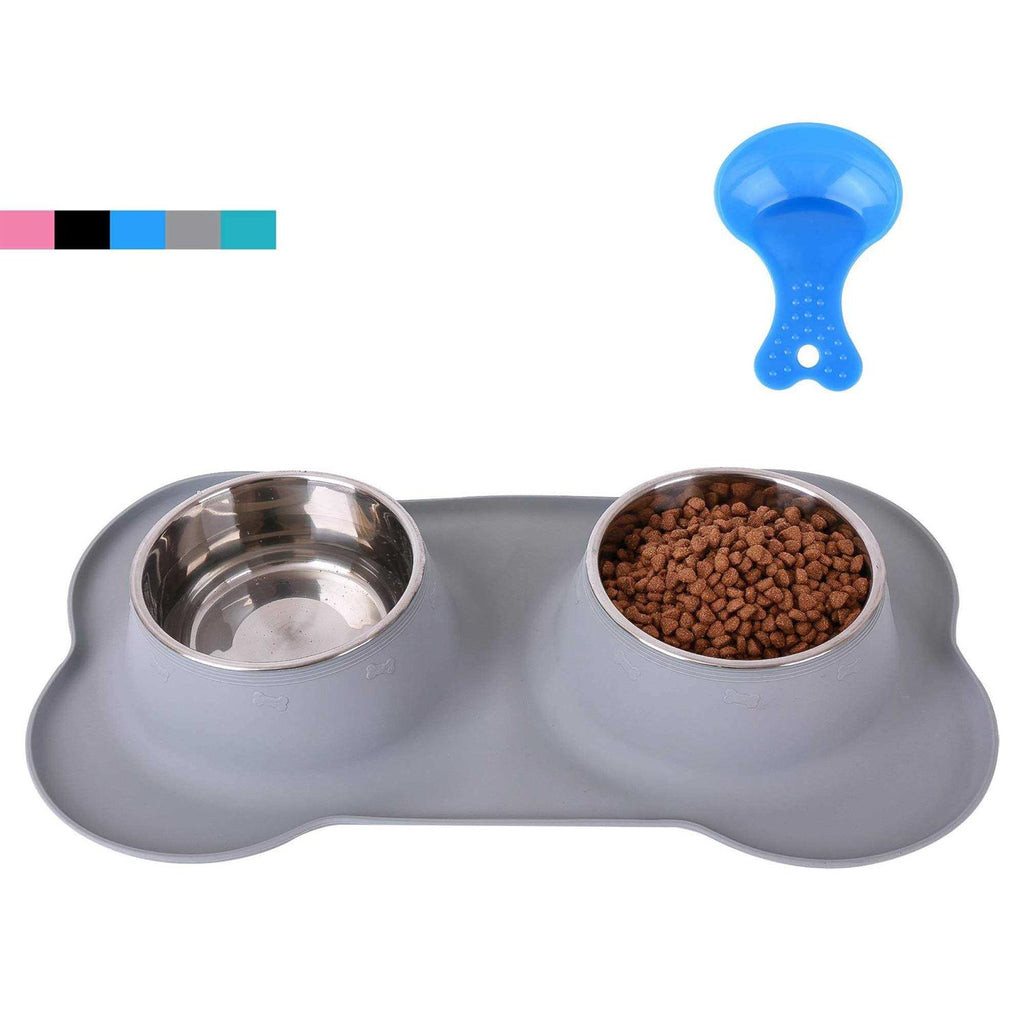 2 Stainless Steel Dog Bowls with Non-Skid Silicone Mat and Food Scoop S4551