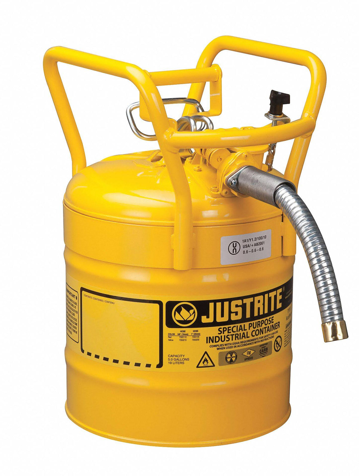 Yellow 5 Gallon Steel Safety Can with Hose S687