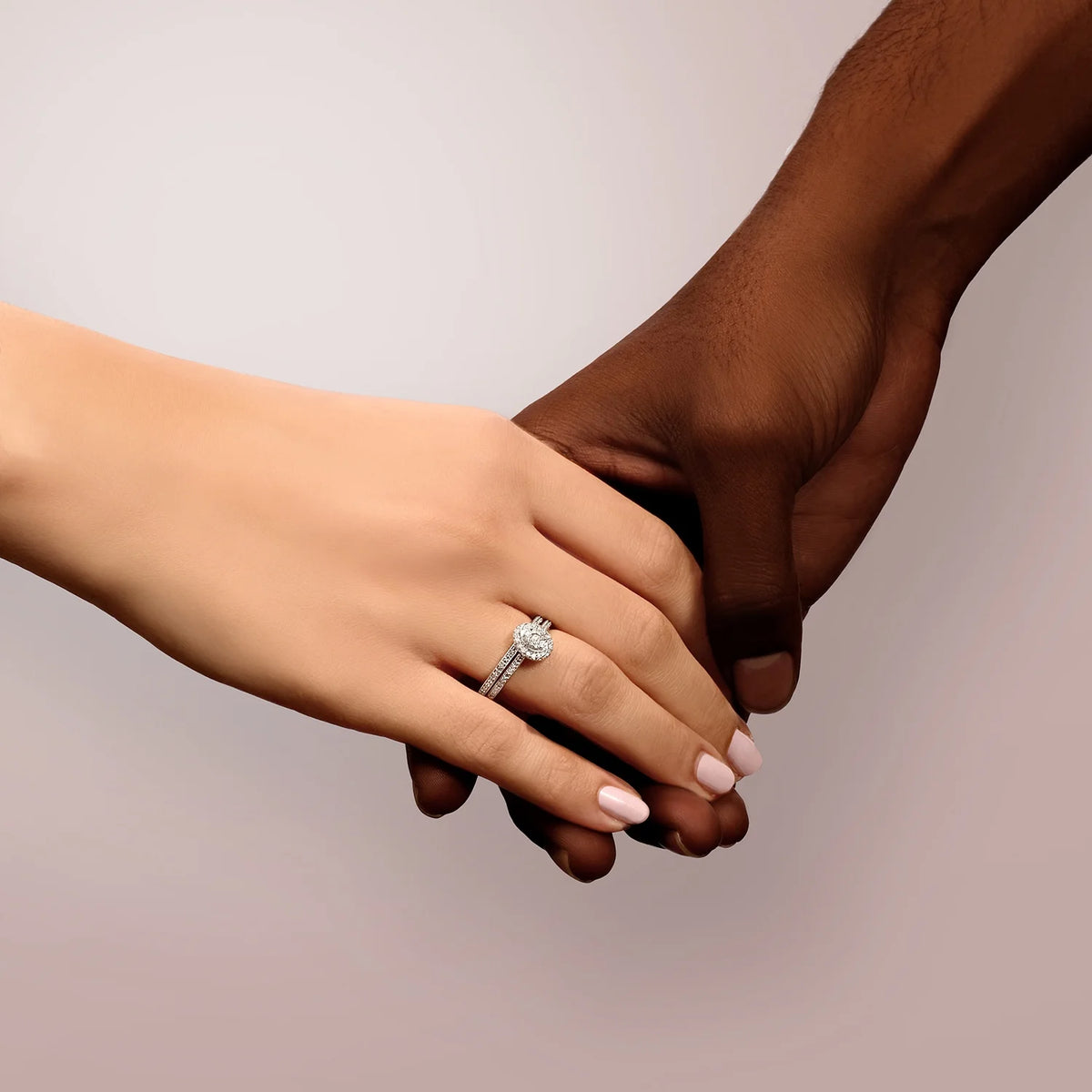 925 Sterling Silver Oval Diamond Engagement Ring and Wedding Band Set X73124