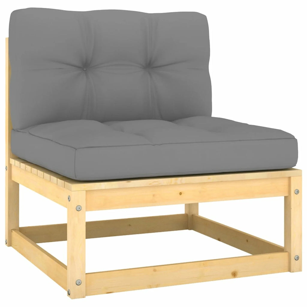 6 Piece Gray Cushioned Pinewood Sectional Outdoor Furniture Set S21847
