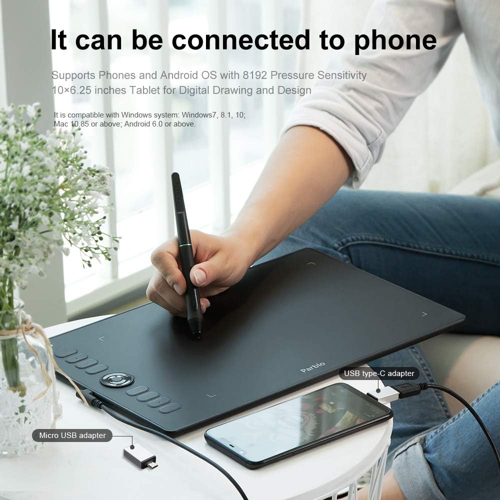 8192 Levels Battery-Free Stylus Graphics Drawing Tablet with 8 Express Keys L2683
