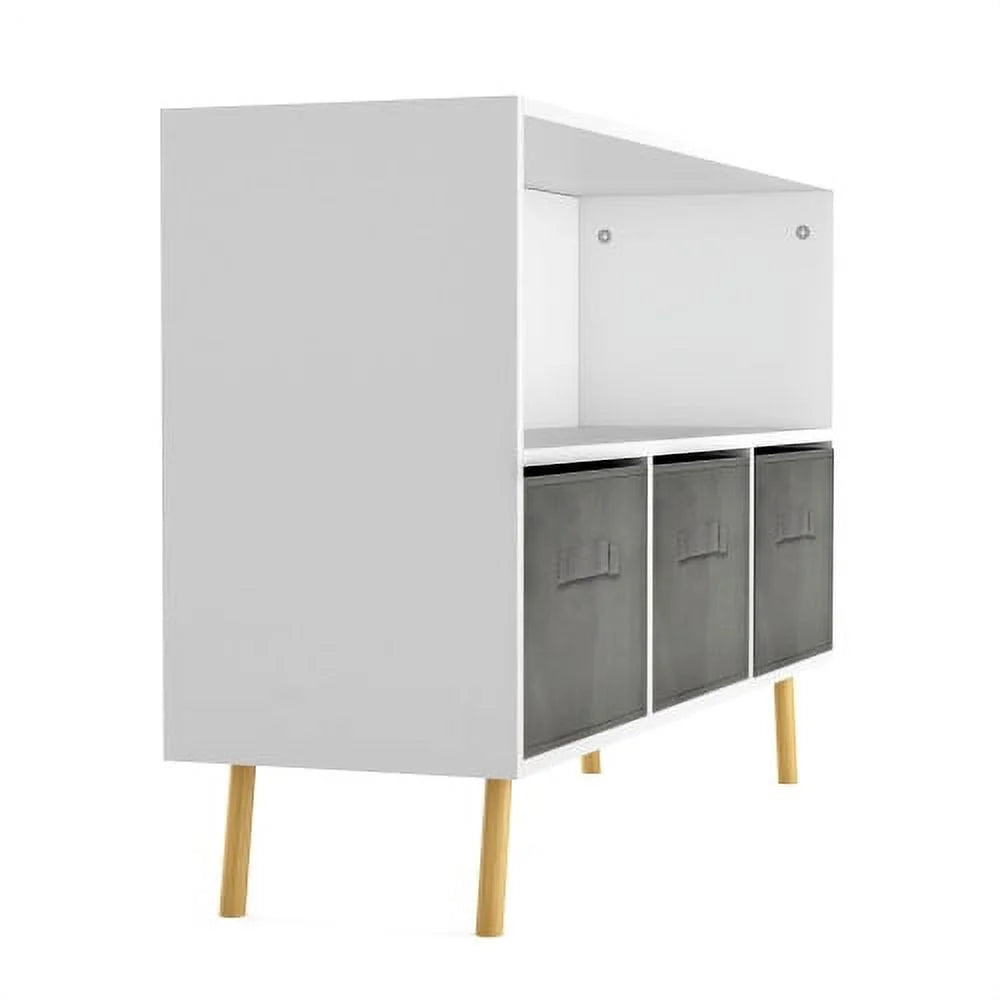 White Toy Storage Cabinet with Fabric Drawers I398586