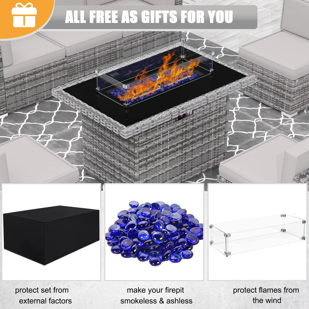 8 Piece Wicker Patio Furniture Set with Fire Pit Table N56463