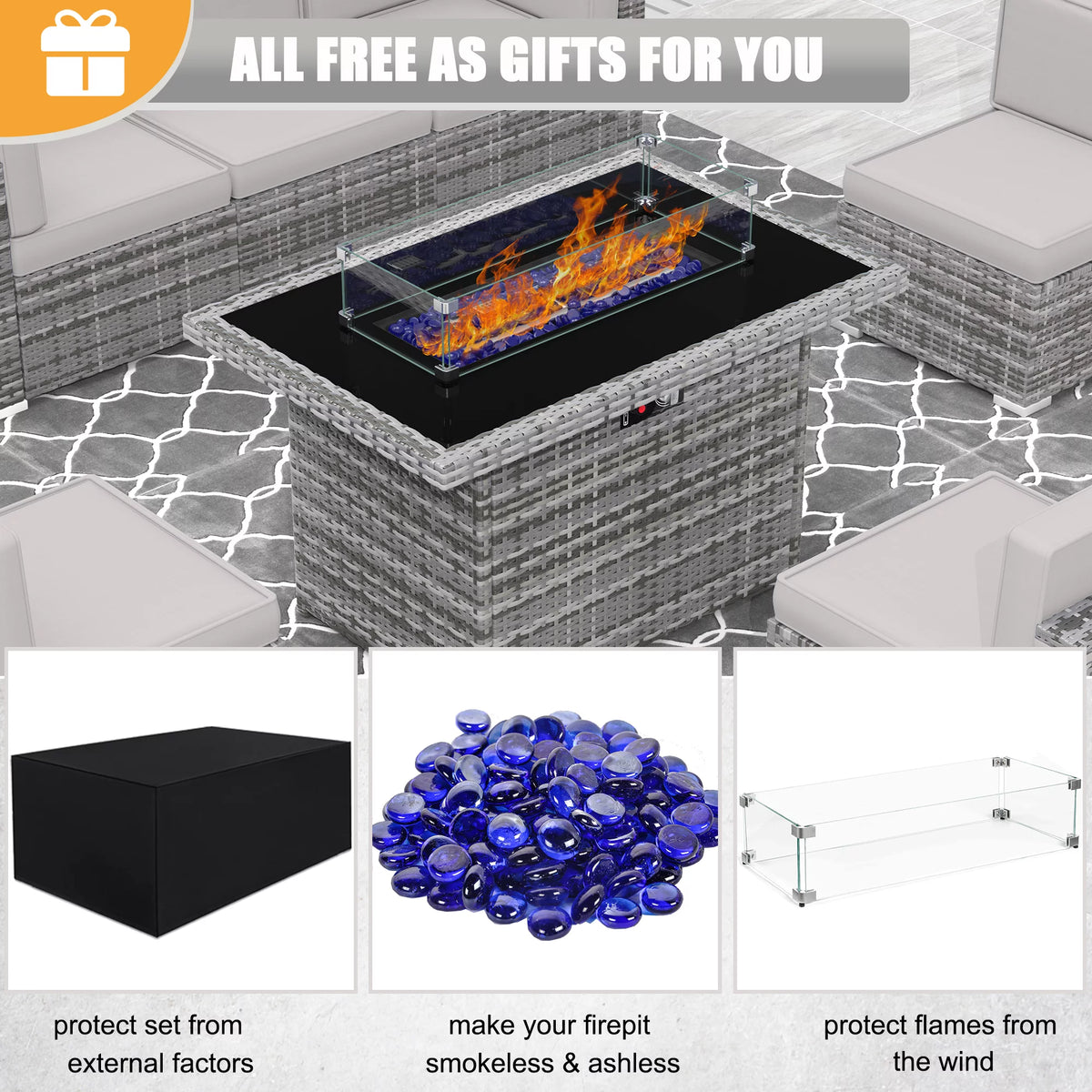 8 Piece Wicker Patio Furniture Set with Fire Pit Table N56463