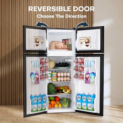 Black 4.0 Cu.Ft. Double Door Mini Refrigerator with Freezer O97972