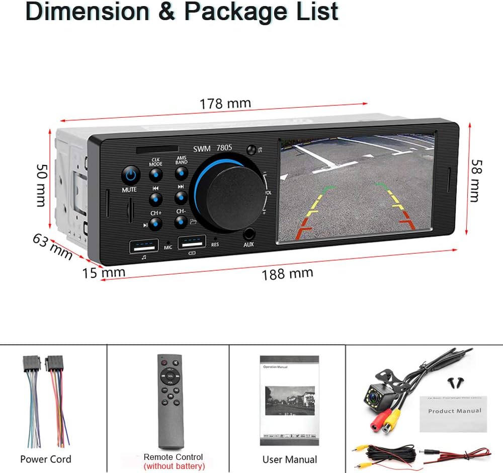1 Din Car Radio 4.1 Inch Touch Screen Bluetooth Dual USB AUX SD M359
