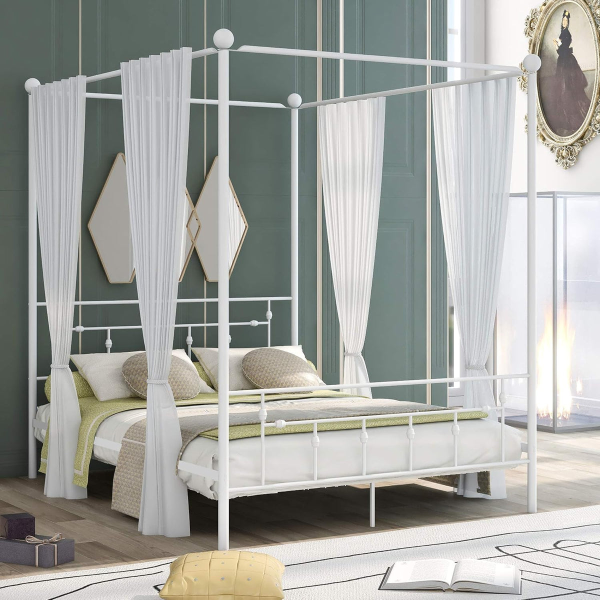 Queen Size Black Metal Canopy Bed Frame with Headboard J7030