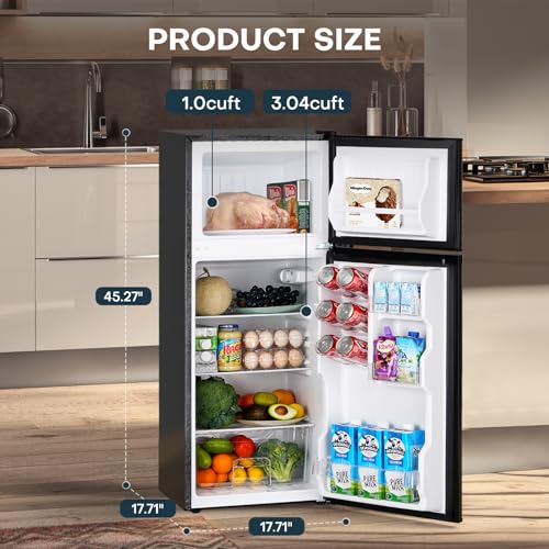 Black 4.0 Cu.Ft. Double Door Mini Refrigerator with Freezer O97972