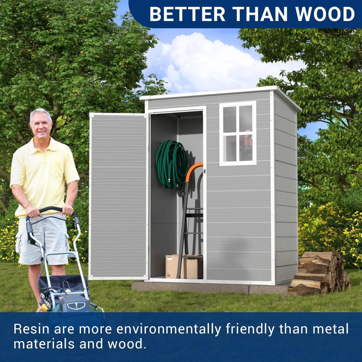 5x3 FT Resin Outdoor Storage Shed with Lockable Door F174