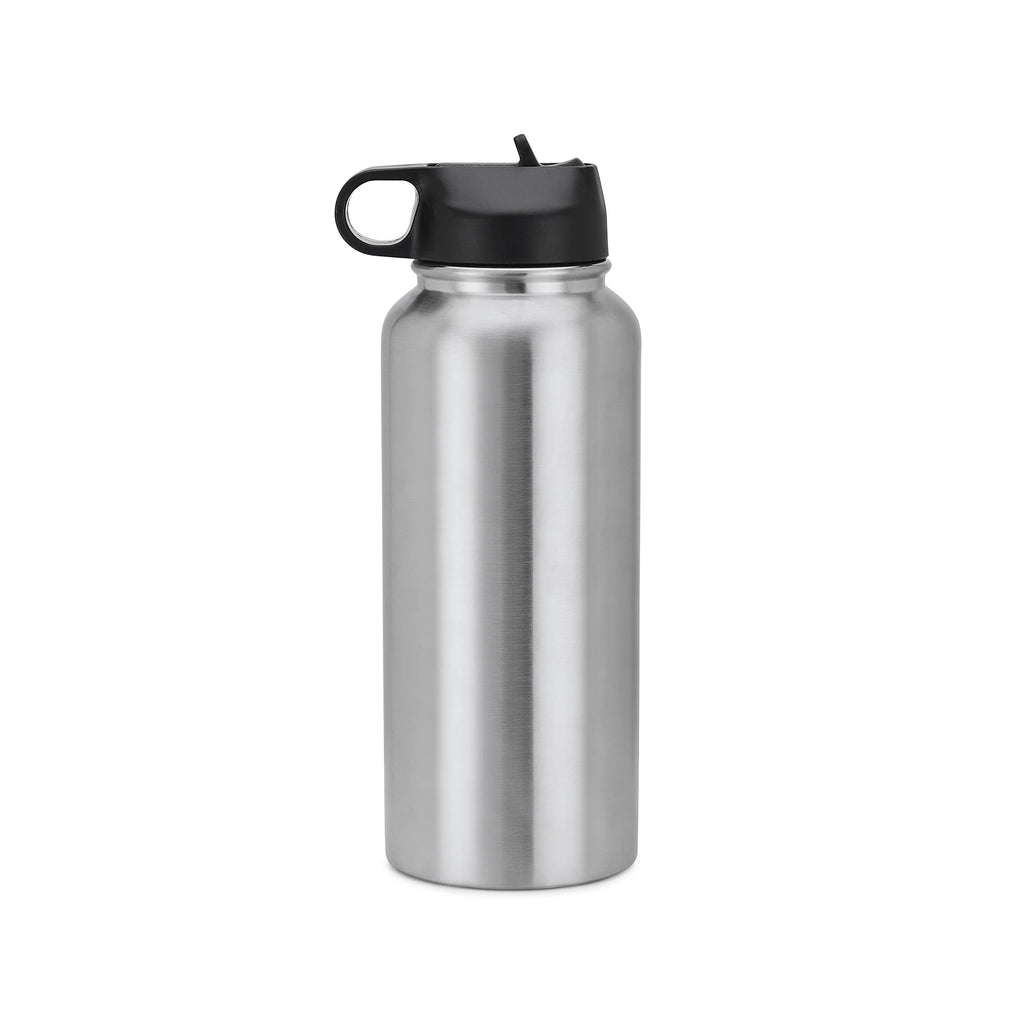 Silver 32 oz Vacuum-Insulated Water Bottle with 2 Lids S5609