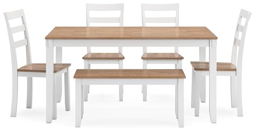 Modern Dining Table with 4 Chairs and Bench, Set of 6 W204