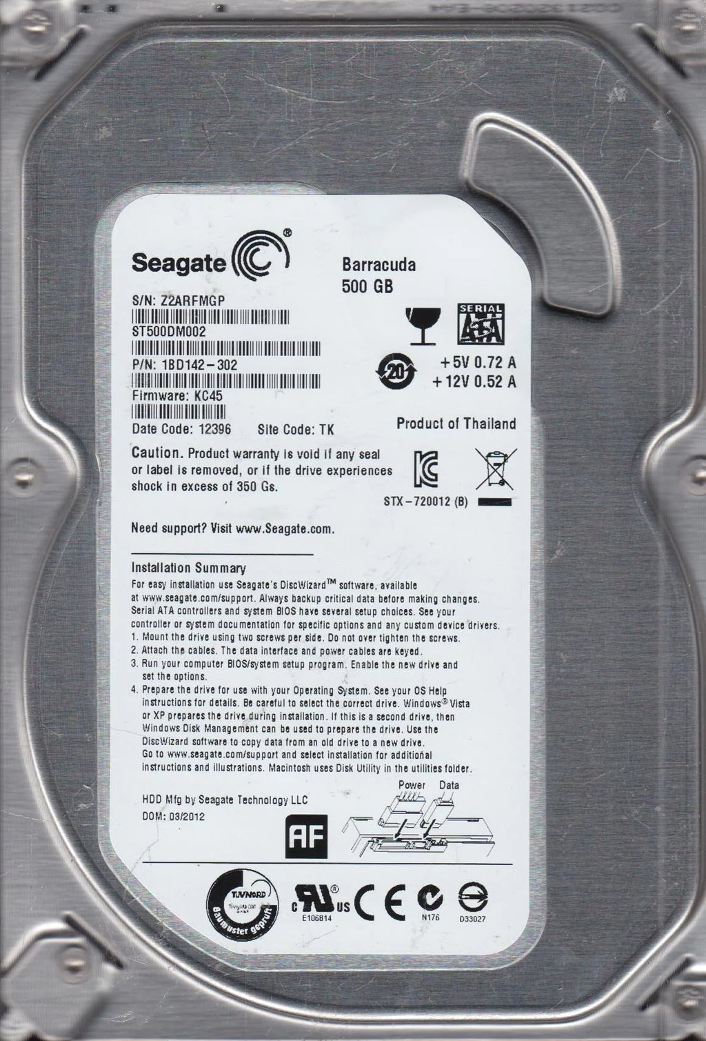 500GB SATA 3.5 Hard Drive I4732