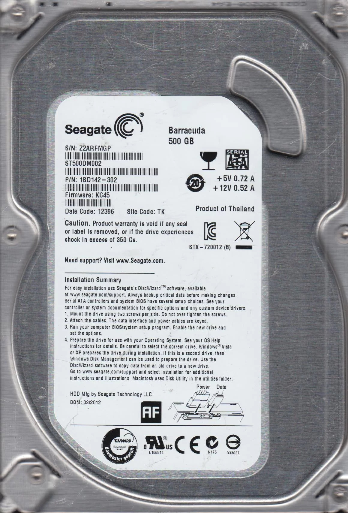 500GB SATA 3.5 Hard Drive I4732