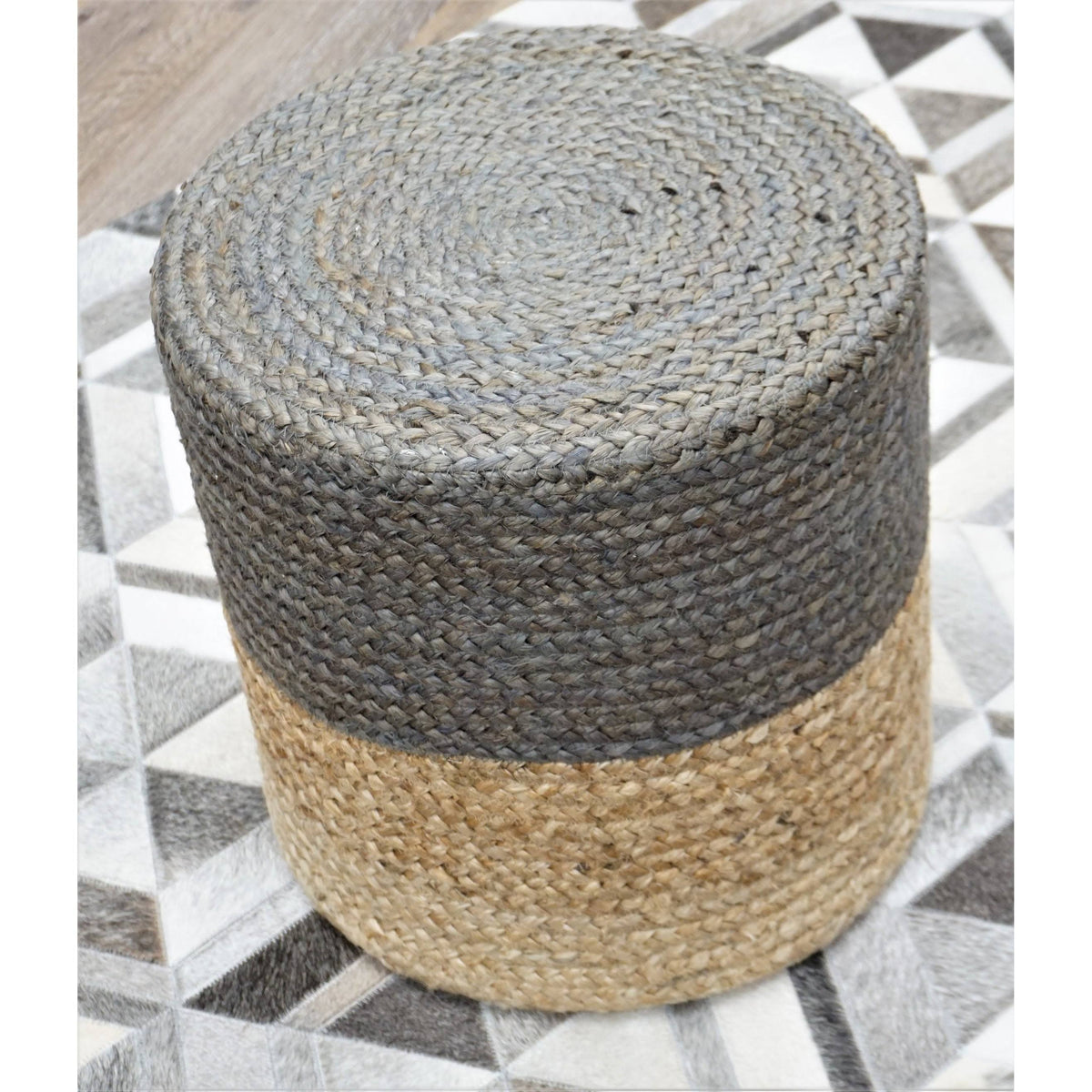 Grey Medium Jute Pouf O50757
