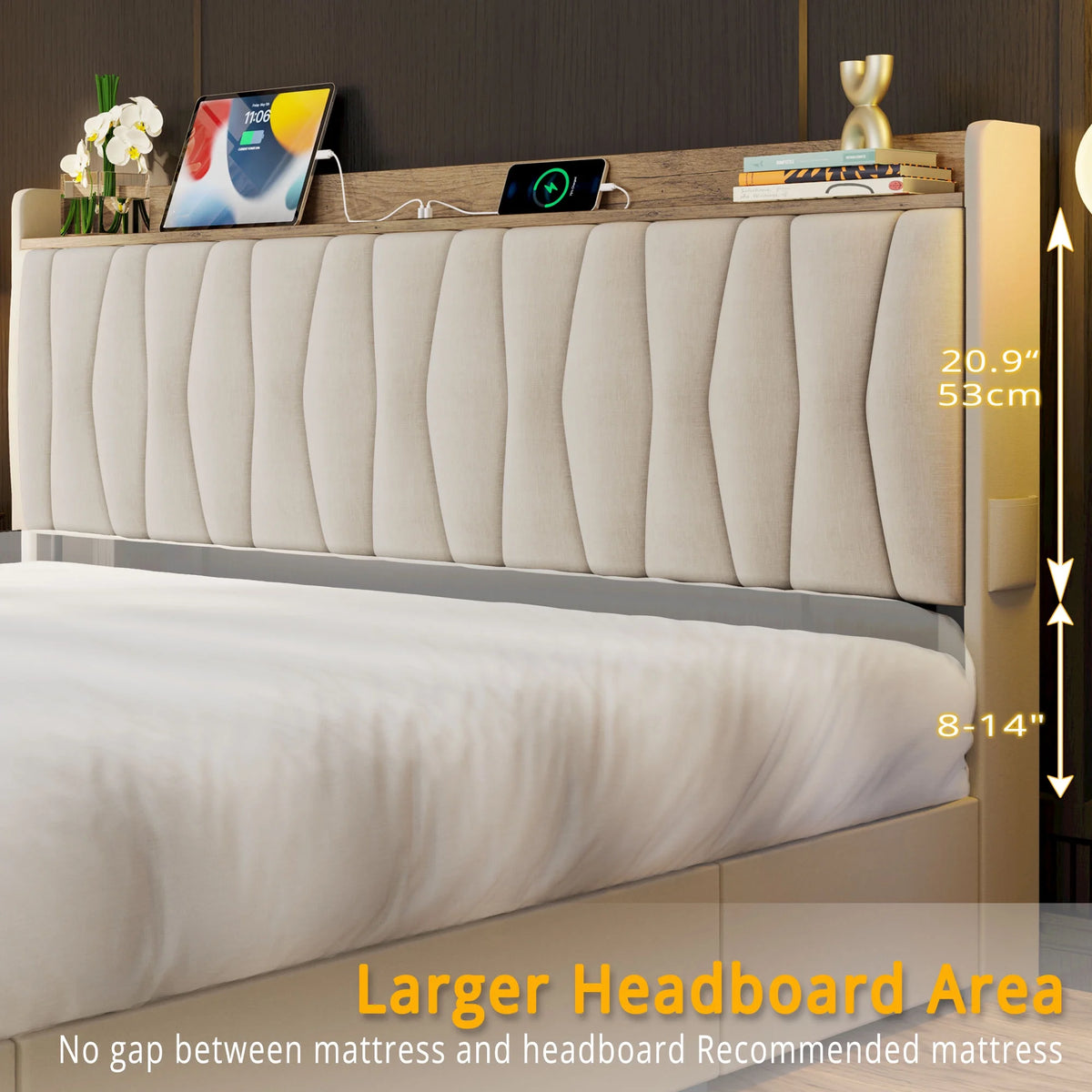Queen Bed Frame with Upholstered Storage Headboard and 3 Drawers I26946