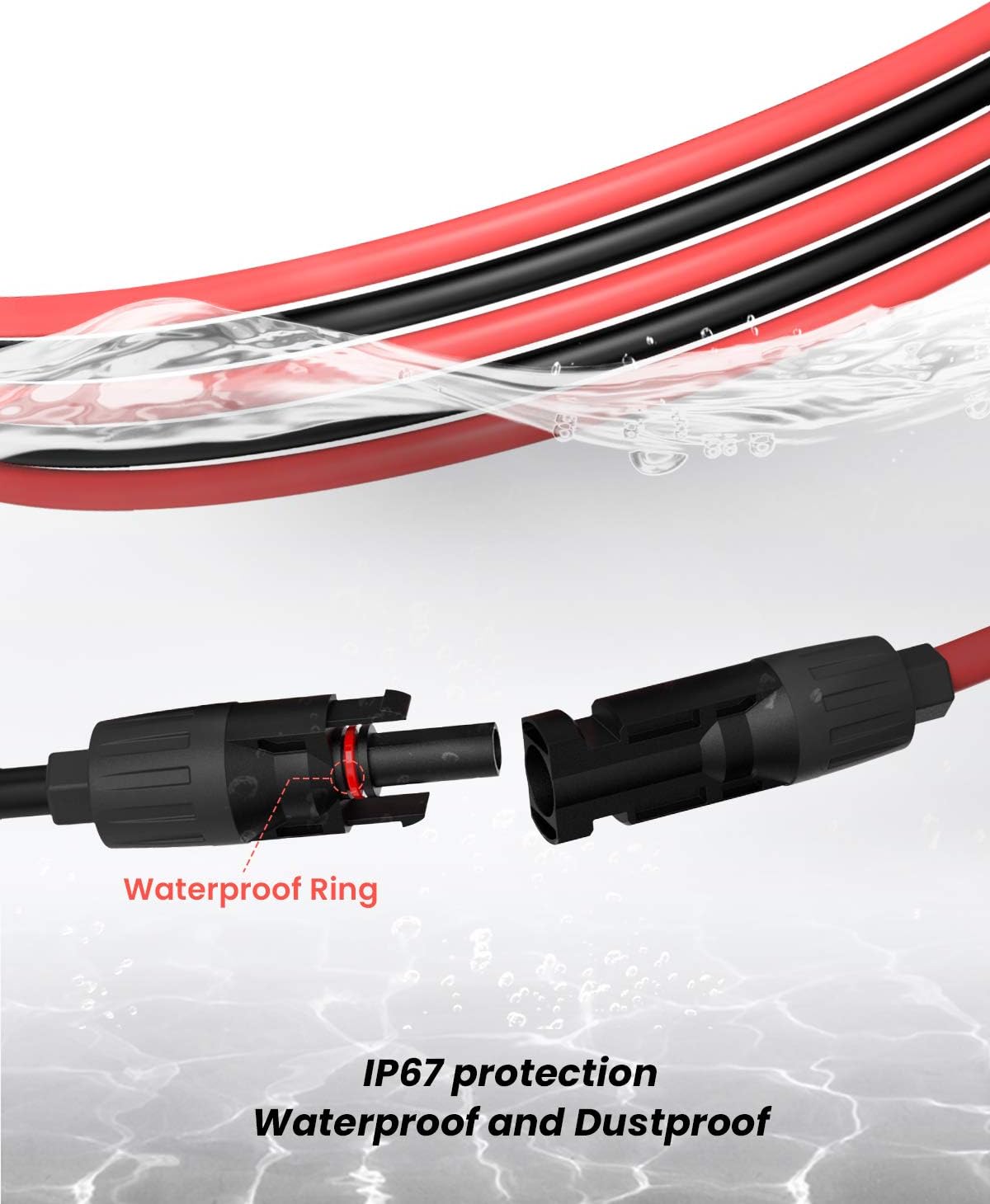 20 Feet 10AWG Solar Extension Cable with Female and Male Connector, Pack of 2 K783