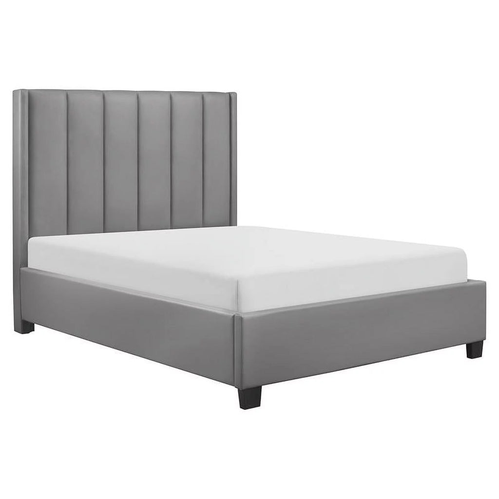 Gray Faux Leather Queen Upholstered Platform Bed D985