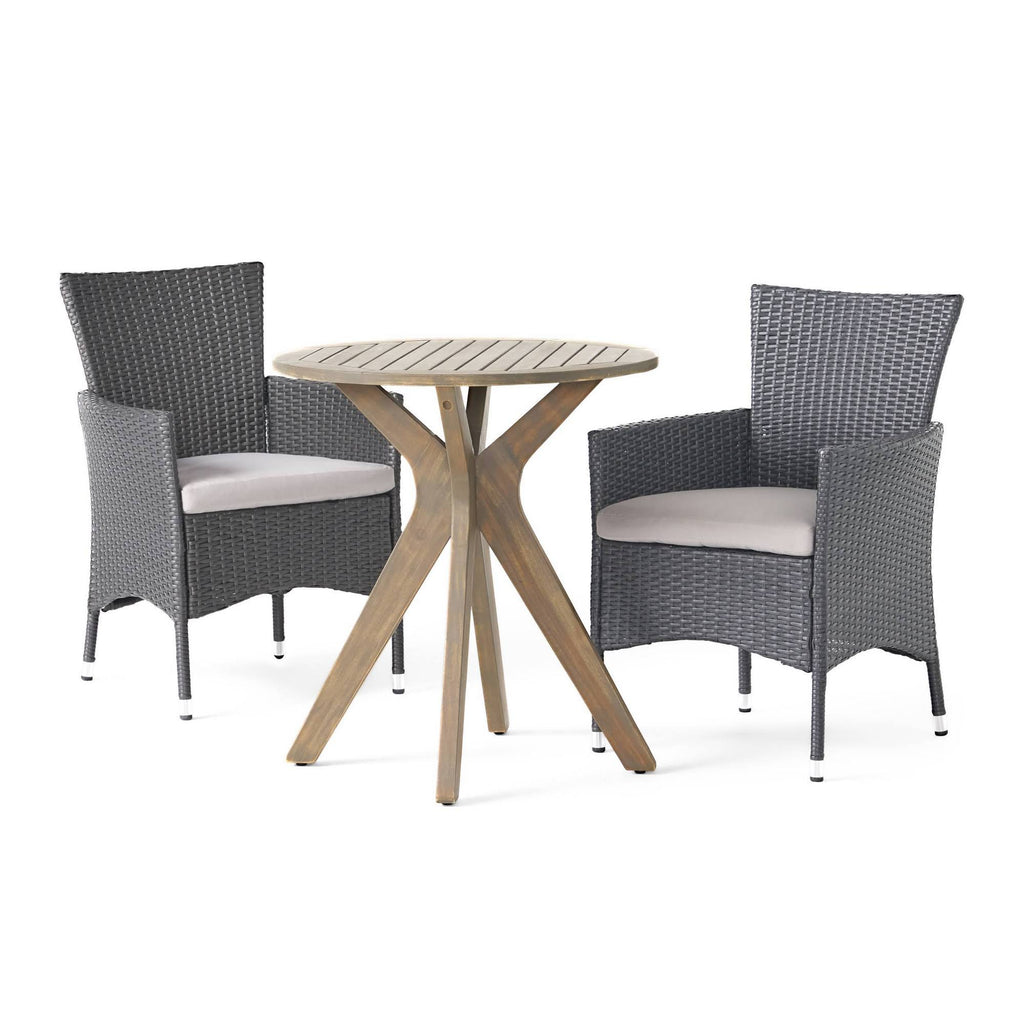 3 Piece Acacia Wood and Wicker Bistro Set M2179