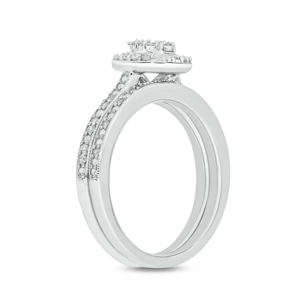 925 Sterling Silver Oval Diamond Engagement Ring and Wedding Band Set X73124