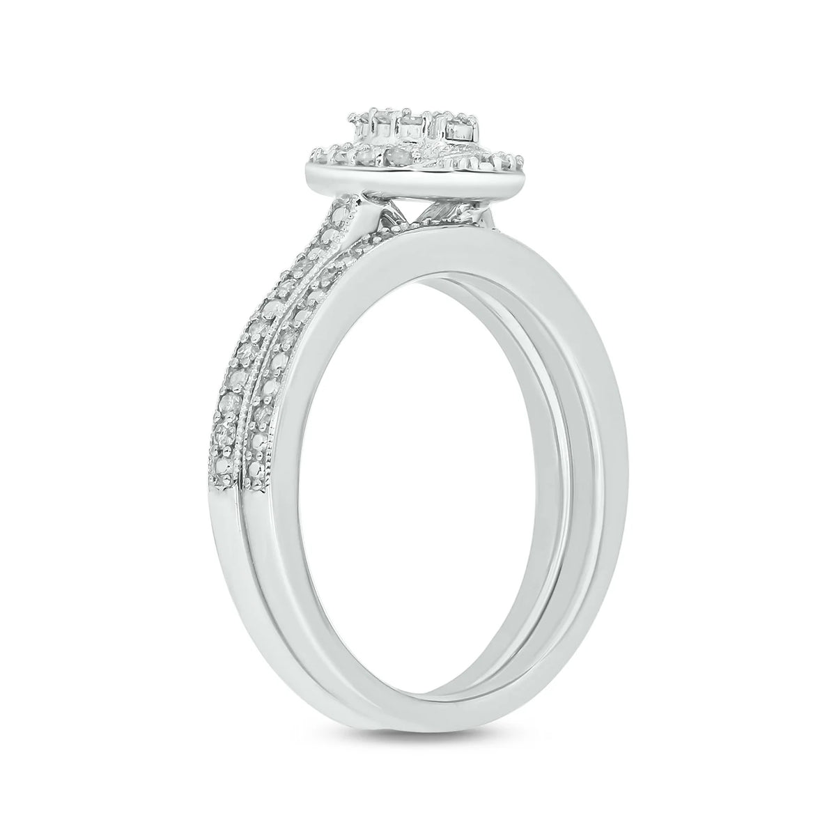 925 Sterling Silver Oval Diamond Engagement Ring and Wedding Band Set X73124
