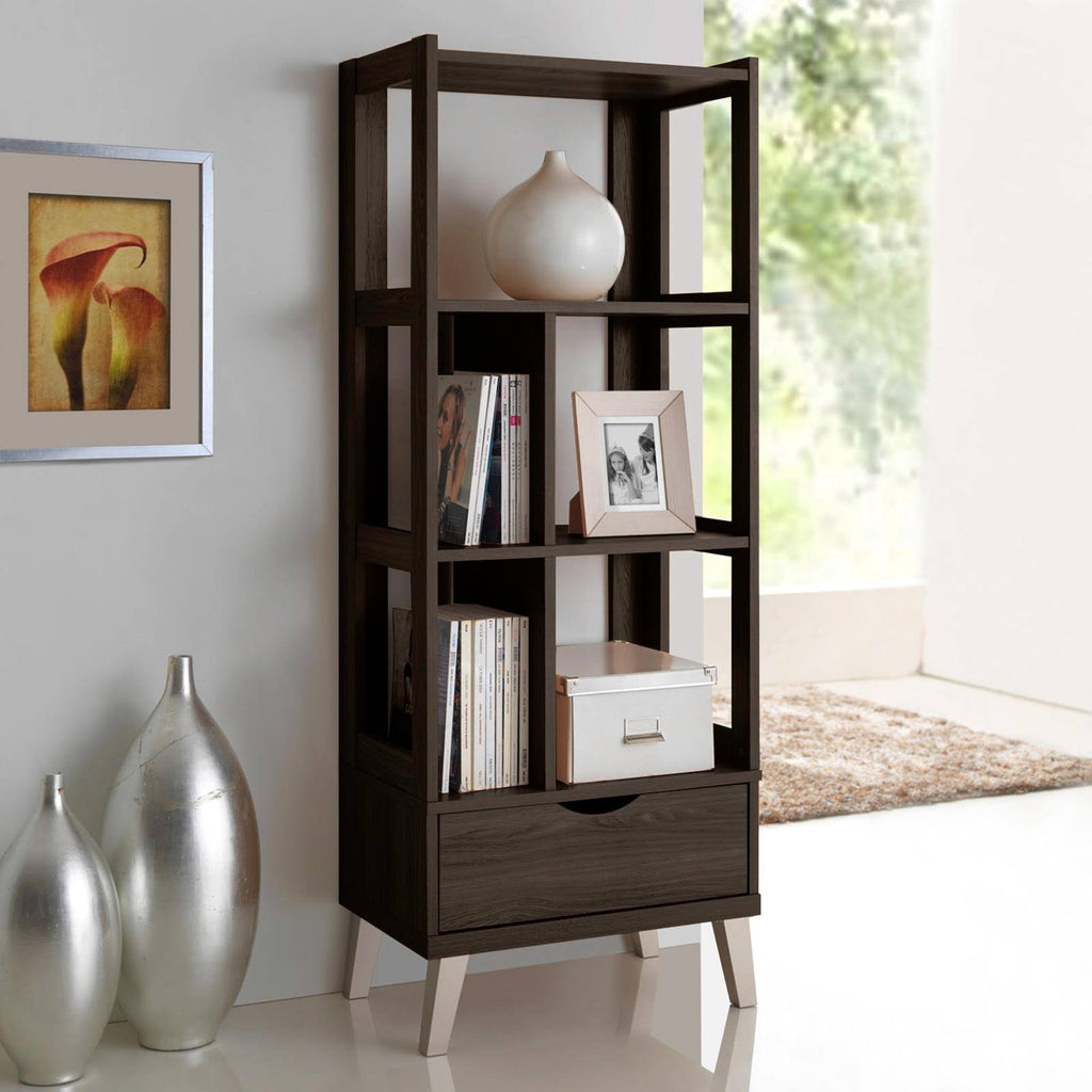 Dark Brown Wood Leaning Bookcase D844