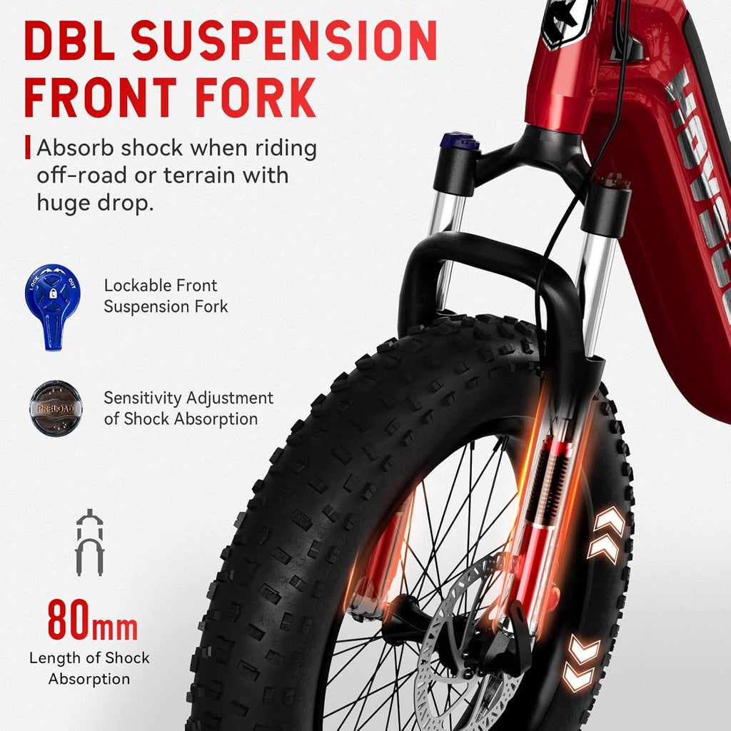 Red 20'' Fat Tire Electric Bike with 48V 15AH Battery and Shimano 7-Speed M62844