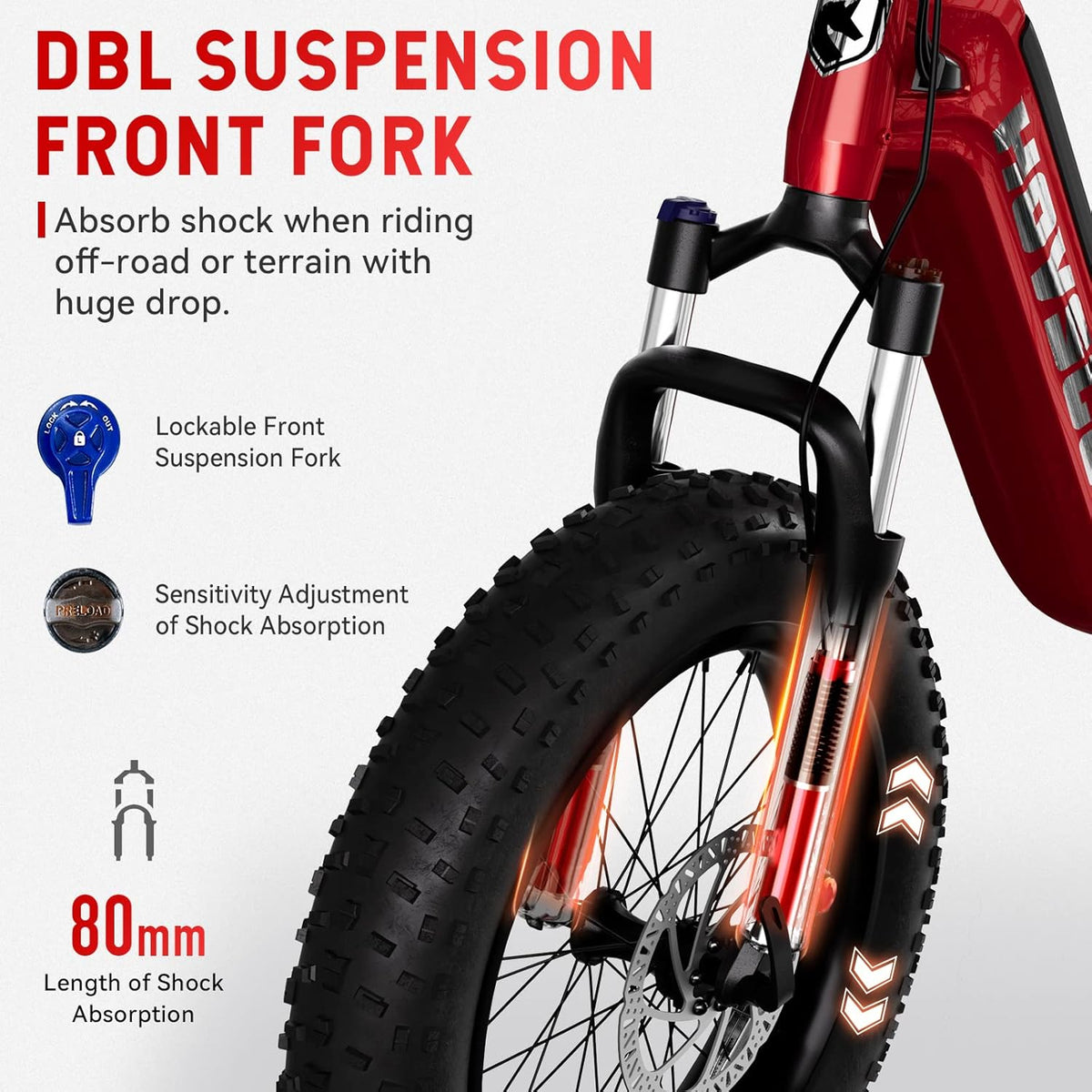 Red 20'' Fat Tire Electric Bike with 48V 15AH Battery and Shimano 7-Speed M62844