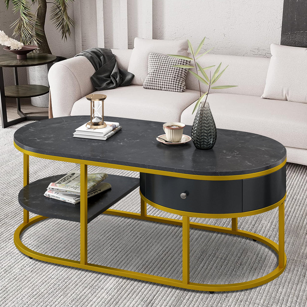 Black Marble Coffee Table with Storage M742