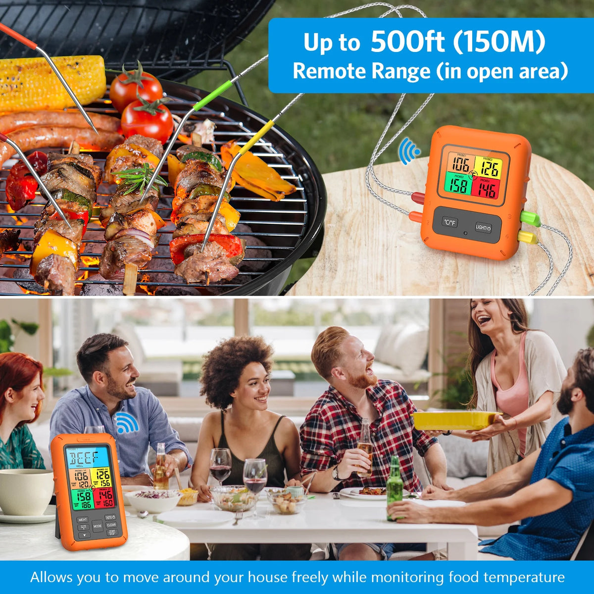 Wireless Meat Thermometer with 4 Meat Probes B704038