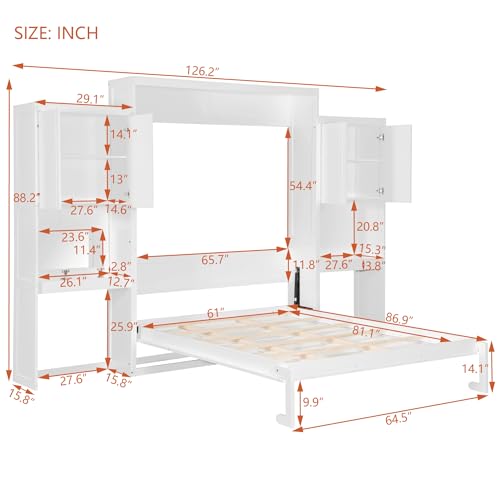 Queen Size White Murphy Bed Cabinet with Closet X111548