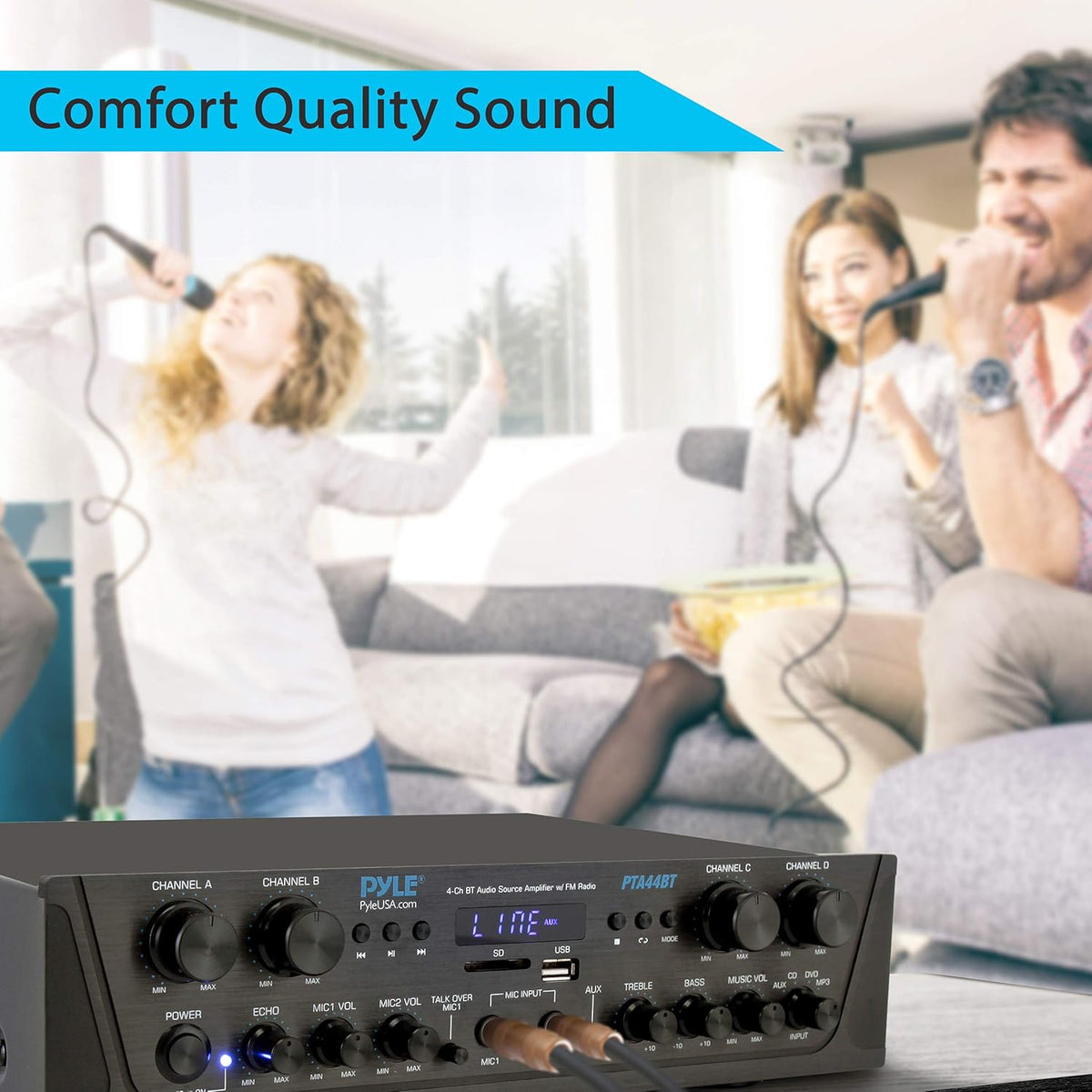 500W 4 Channel Bluetooth Amplifier with FM, USB, Microphone T18080