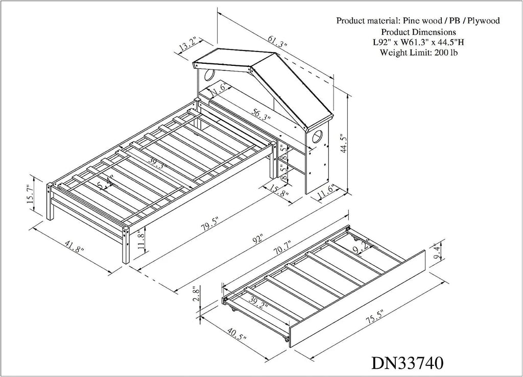 White Platform Bed with Trundle and Bookcase Headboard N488
