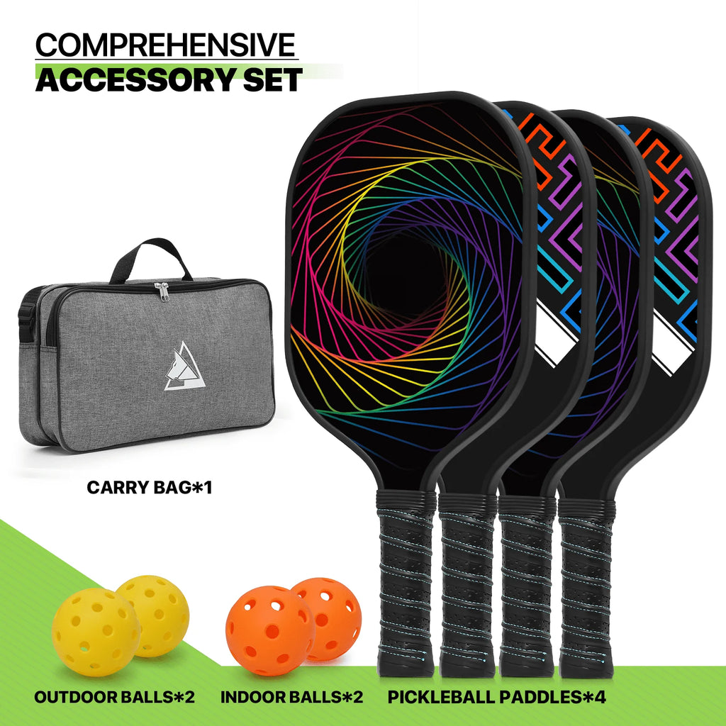 Carbon Fiber Pickleball Rackets Set of 4 with Carry Bag O62316