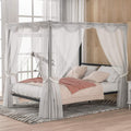 Queen Size Black Metal Canopy Bed Frame with Headboard J7030
