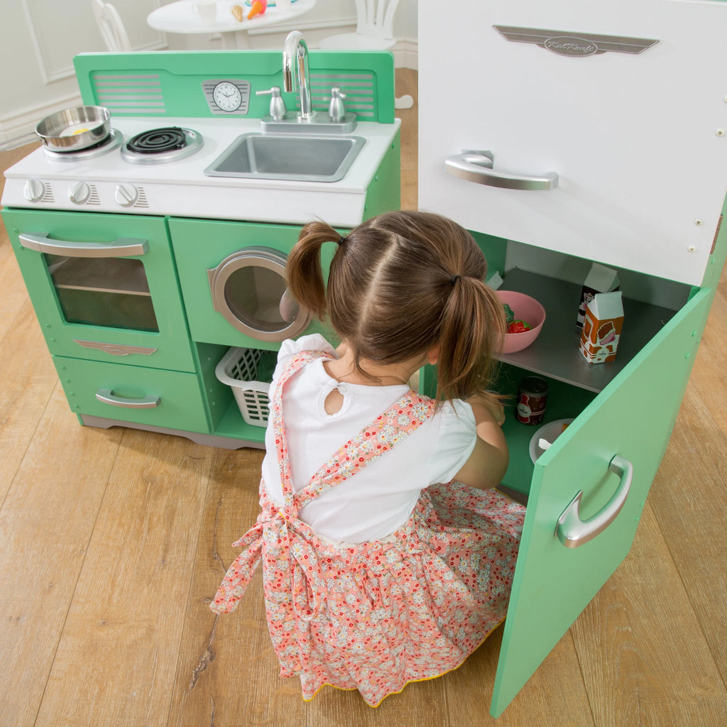 2-Piece Wooden Play Kitchen Set with Refrigerator, Dryer and Laundry Basket L997
