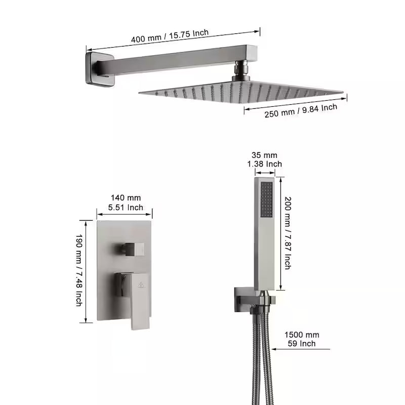 10 in. Wall Mount Dual Shower Heads with Hand Shower Faucet, Brushed Nickel S8331