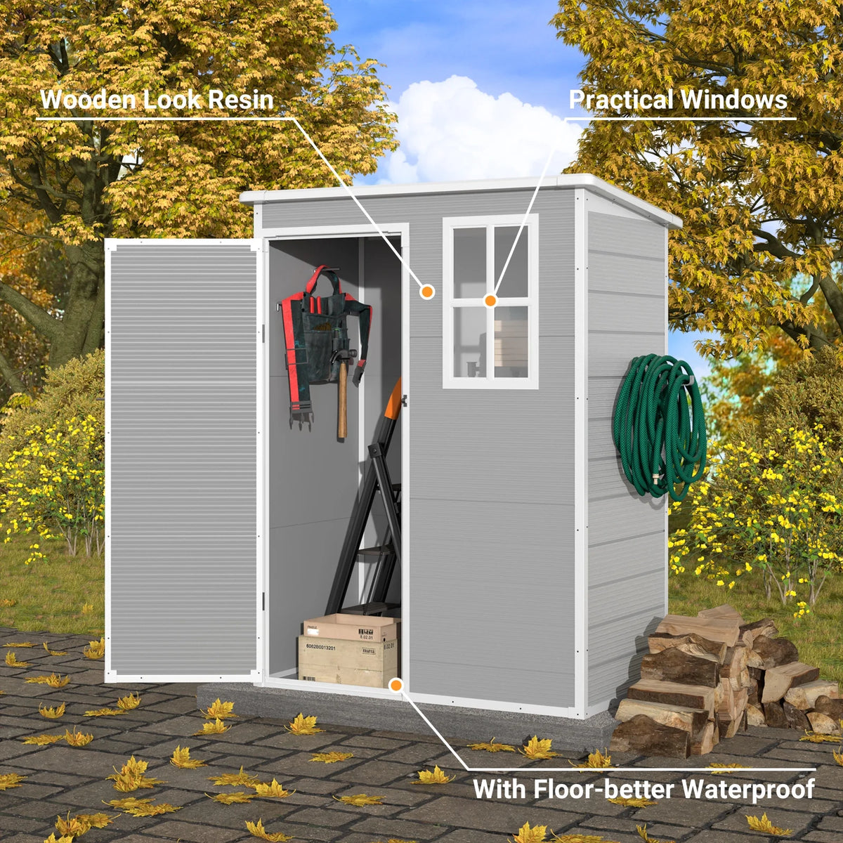5x3 FT Resin Outdoor Storage Shed with Lockable Door F174