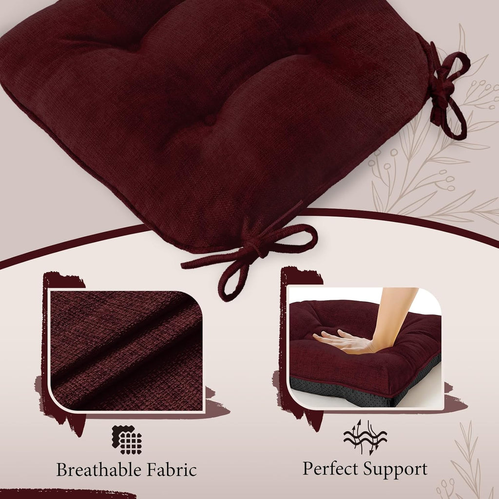 Burgundy 17" x 17" Memory Foam Chair Cushions with Adjustable Ties T95343