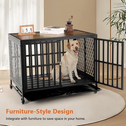 42 inch Black Heavy Duty Dog Crate Furniture K9878