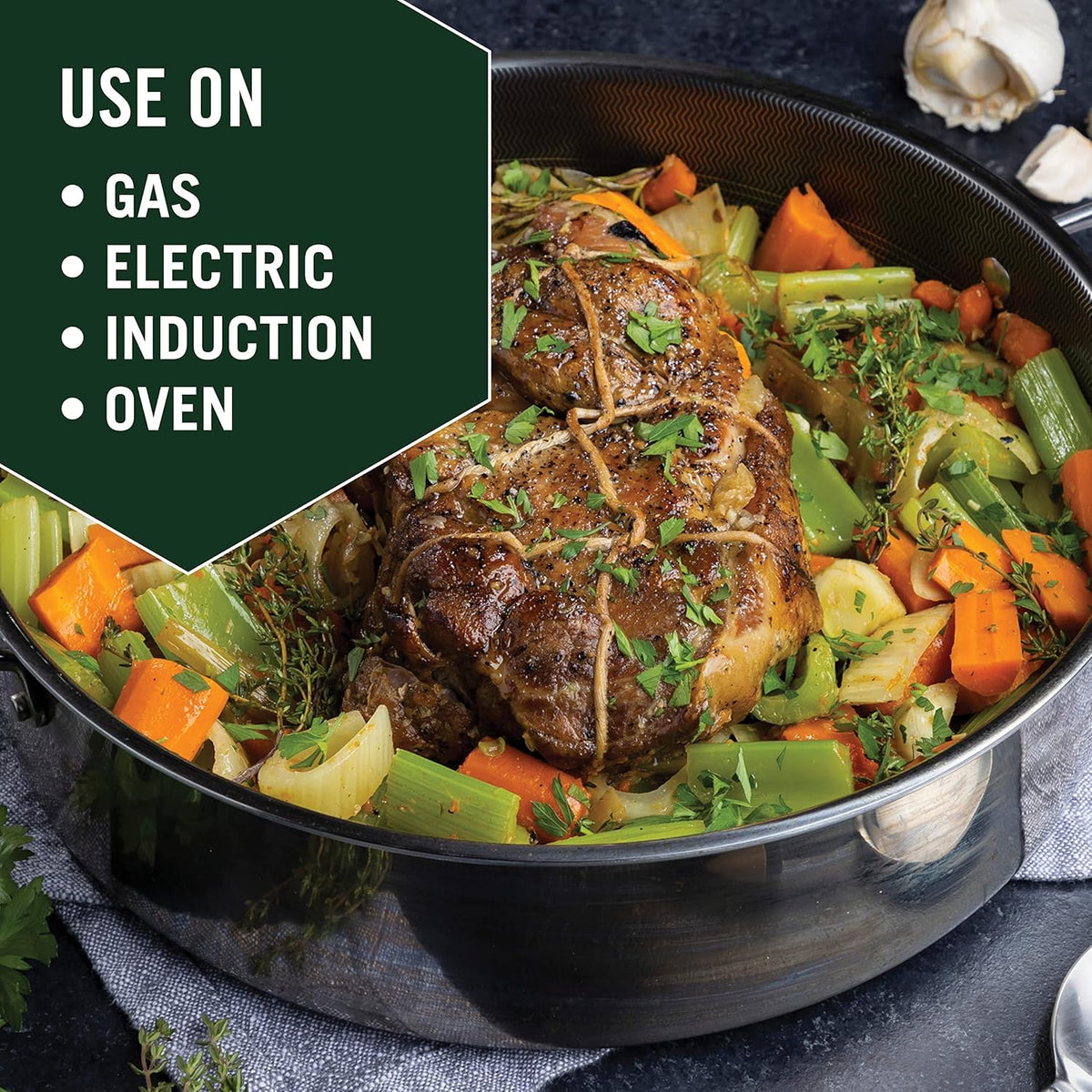 7-Quart Saute Pan and 12-Inch Frying Pan with Lid Set, Hybrid Nonstick Stainless Steel Y49770