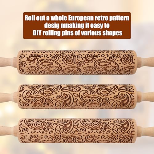 17" Wooden Rolling Pins with Embossed Designs M617118