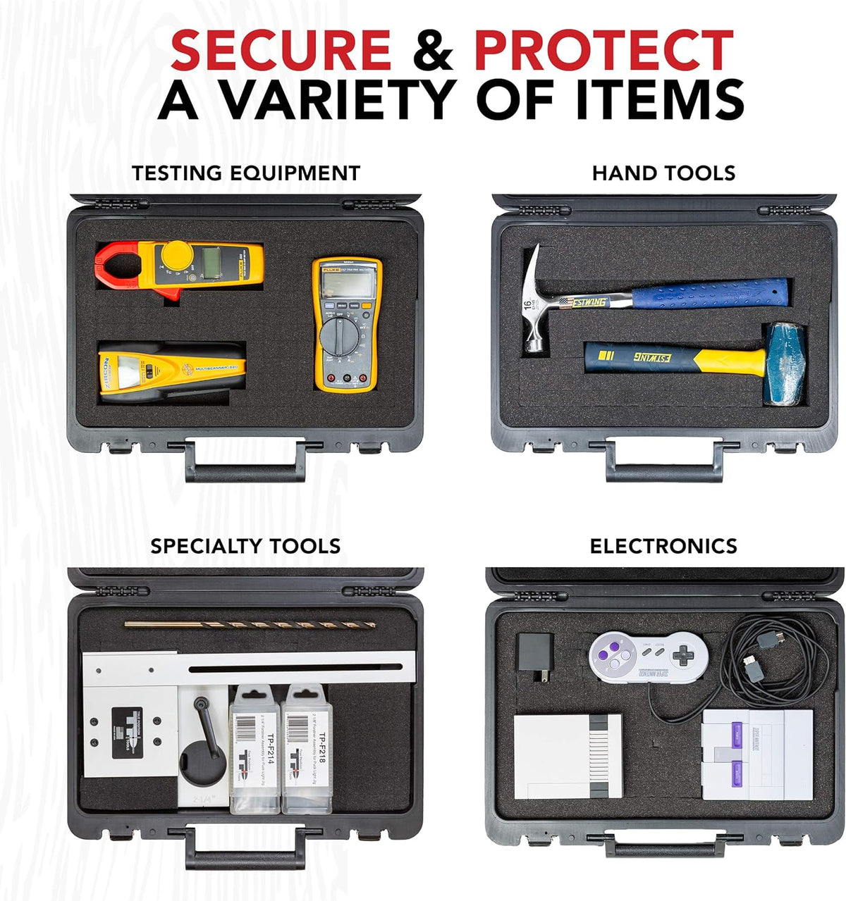 Universal Hard Carrying Case with Pick and Pluck Foam, 17 x 12 x 3 In. G759764