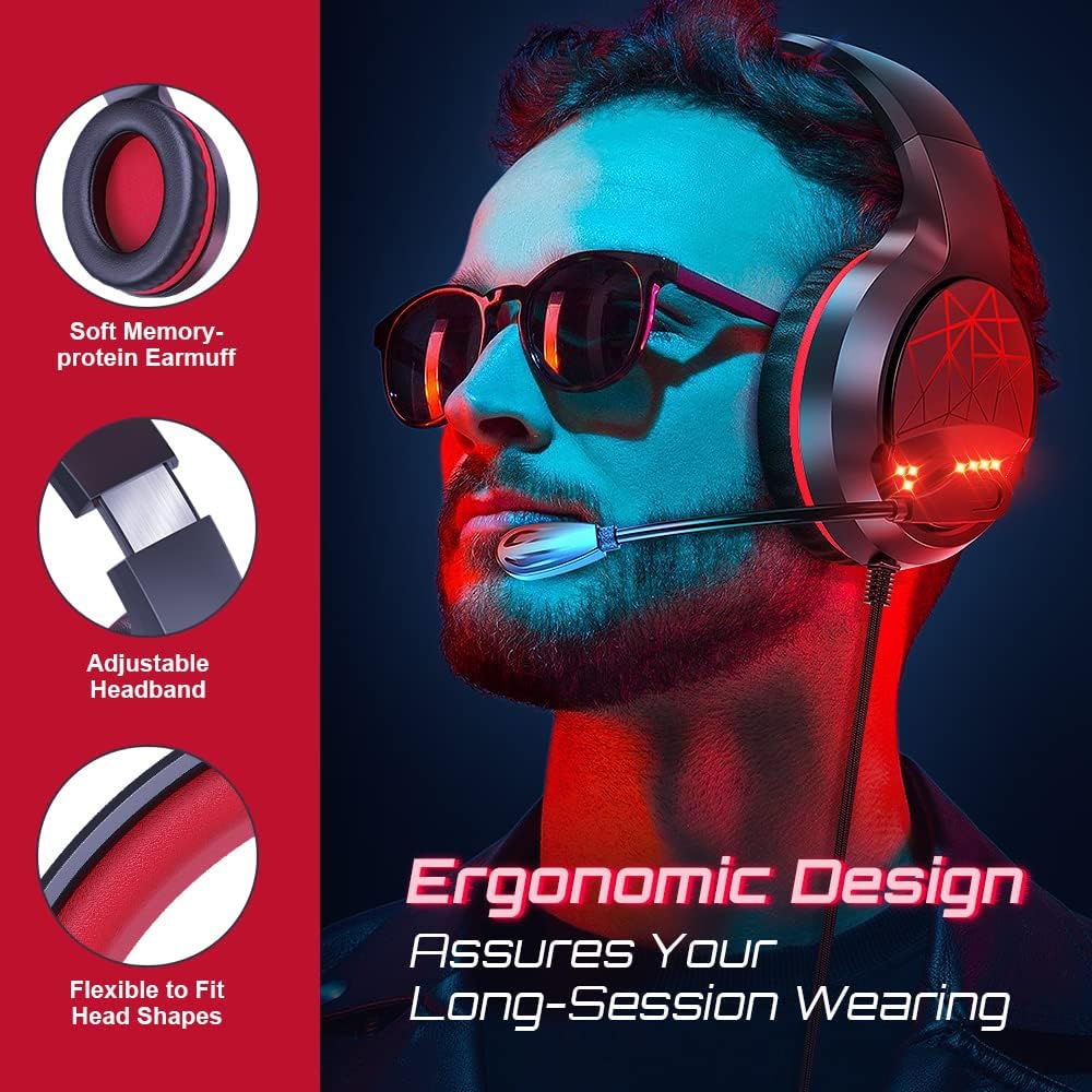 Gaming Headset Over Ear Headphones with Mic Red LED Light G291906
