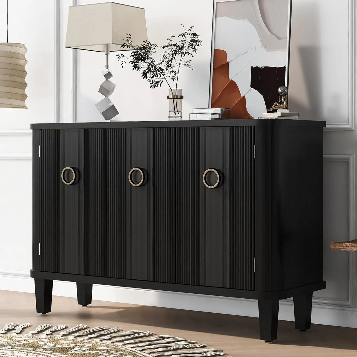 Black Storage Cabinet with 3 Doors and Adjustable Shelf I7149
