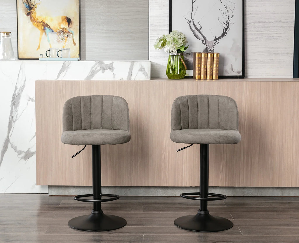 Grey Faux Leather Swivel Bar Stools Set of 2 Q21896